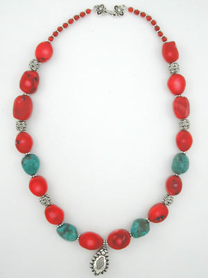 Chunky Red Coral and Turquoise Necklace red coral and turquoise necklace