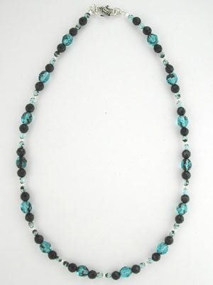 Faceted Black Onyx and Aqua Crystal Necklace