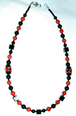 Black Onyx and Red Coral Necklace