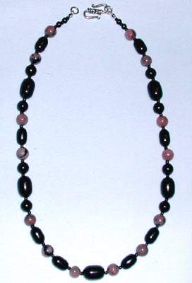 Black Onyx and Rhodonite Gemstone Necklace