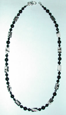 Black Onyx with White and Black Quartz Necklace