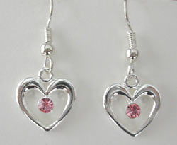 Swarovski Light Rose in Silver Heart Earrings