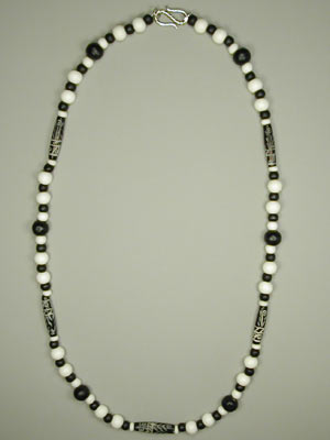 Black and white wood and horn necklace