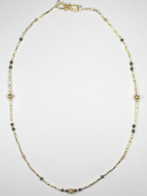 handmade smoky quartz and gold bead necklace