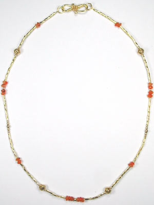 handmade gold and carnelian beaded necklace