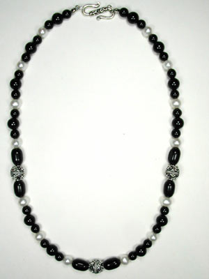 Black onyx and white pearl necklace