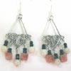 pink lepidolite Bali silver chandelier earrings