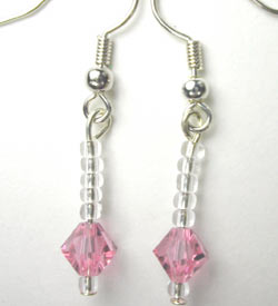 Swarovski rose and seed bead earrings