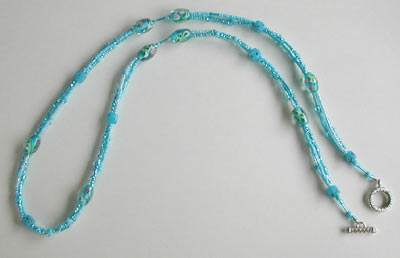 Aqua Lamp Glass and Seed Bead Necklace